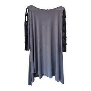 IC Connie K Gray Slinky Asymmetric Tunic Size L Cutout Edgy Rock Goth Grunge